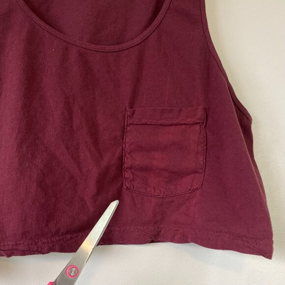 American Apparel One Size Burgundy Deep Red Crop Tank Top w Pocket - Picture 2 of 5